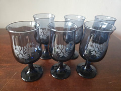 6 Pfaltzgraff Yorktowne Dark Blue Navy Stemmed Glasses 8 oz Water Wine Goblets