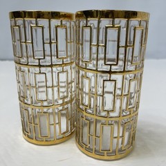 IMPERIAL GLASS CO. SHOJI 22K GOLD TRELLIS HIGHBALL GLASSES set of 2