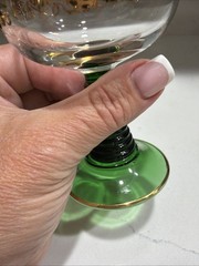 2 Luminarc Green Beehive Stem Grapevine Roemer Wine Glasses with Gold Rim EUC
