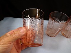 Set of 4 Federal Pink Depression Glass Sharon Flat Bottom Tumblers 4″ Tall