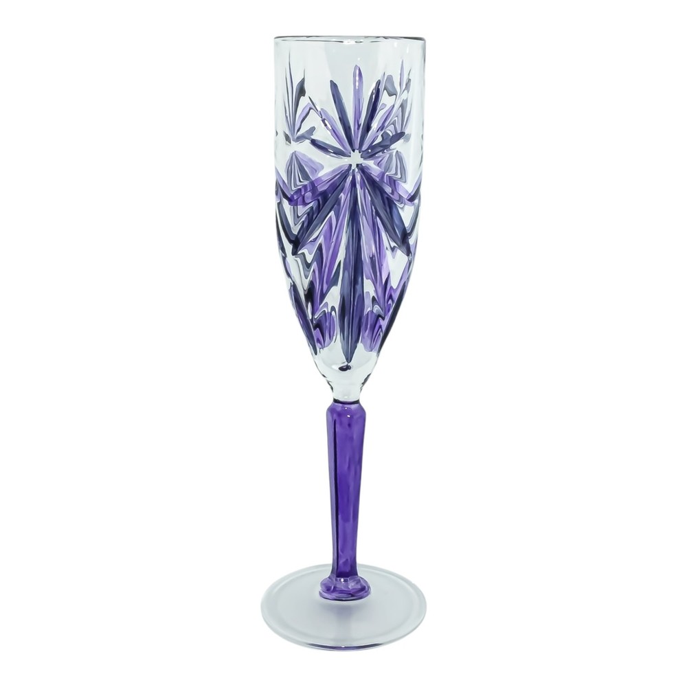 Murano Glass Champagne Flute Purple Hand Painted Light Stem 22.5cm