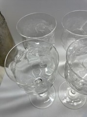 Vintage 4 1/2” Tall Stem & Leaves Etched Set Of(6) 3 Oz Cocktail Goblet