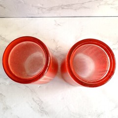 Pair VTG MCM Culver Siam Thai Goddess Hindu Red Gold Glasses Tumblers