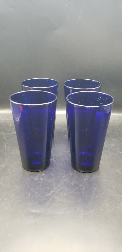 4 LIBBEY DARK METROPOLITAN COBALT BLUE GLASS FLARE GLASS TUMBLERS