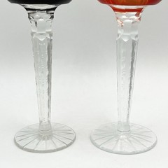 Bohemian Czech Cut to Clear Crystal Cordial Goblets 4 Colors Purple Green Blue