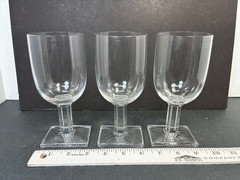 Set of THREE Heisey NEW ERA Clear Square Base Claret Wine Goblet 6-3/8” Art Deco