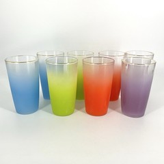 Vintage Blendo Highball Tumbler Glass Set Of 8 and Metal Caddy Carrier MCM