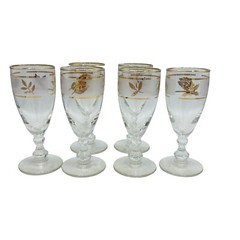 VTG Libbey Frosted Gold Leaf Cordial Stemmed Glasses 4-oz 5 3/8″ Tall Set of 6