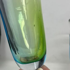 Set 3 Hand Blown Blue Green Tulip Art Glass Wine Champagne Stem 9.5″ Tall