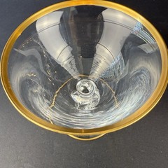 Lyngby Seagull Champagne Coupe Glass Danish Crystal Gold Rim Twisted Stem.