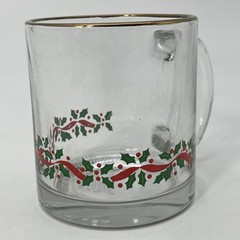 Set 6 Holly Berry Clear Glass Beer Mugs Gold Rim Christmas USA