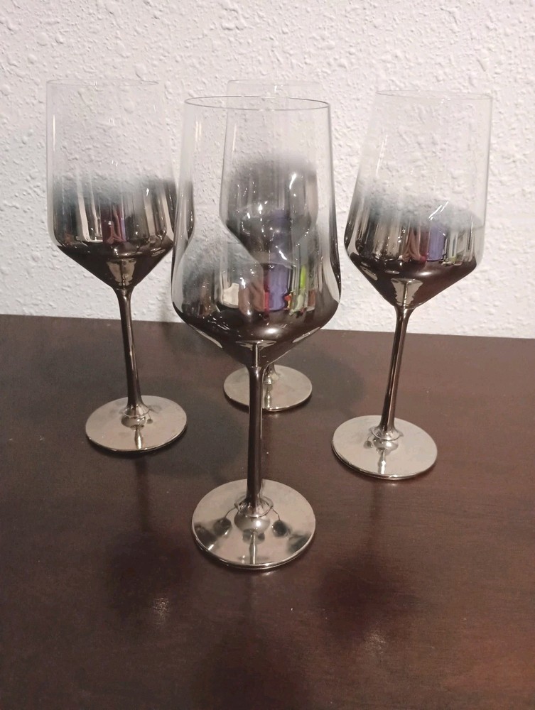 4 Elegant Silver Plated Fading Gradient Modern Wine Glasses