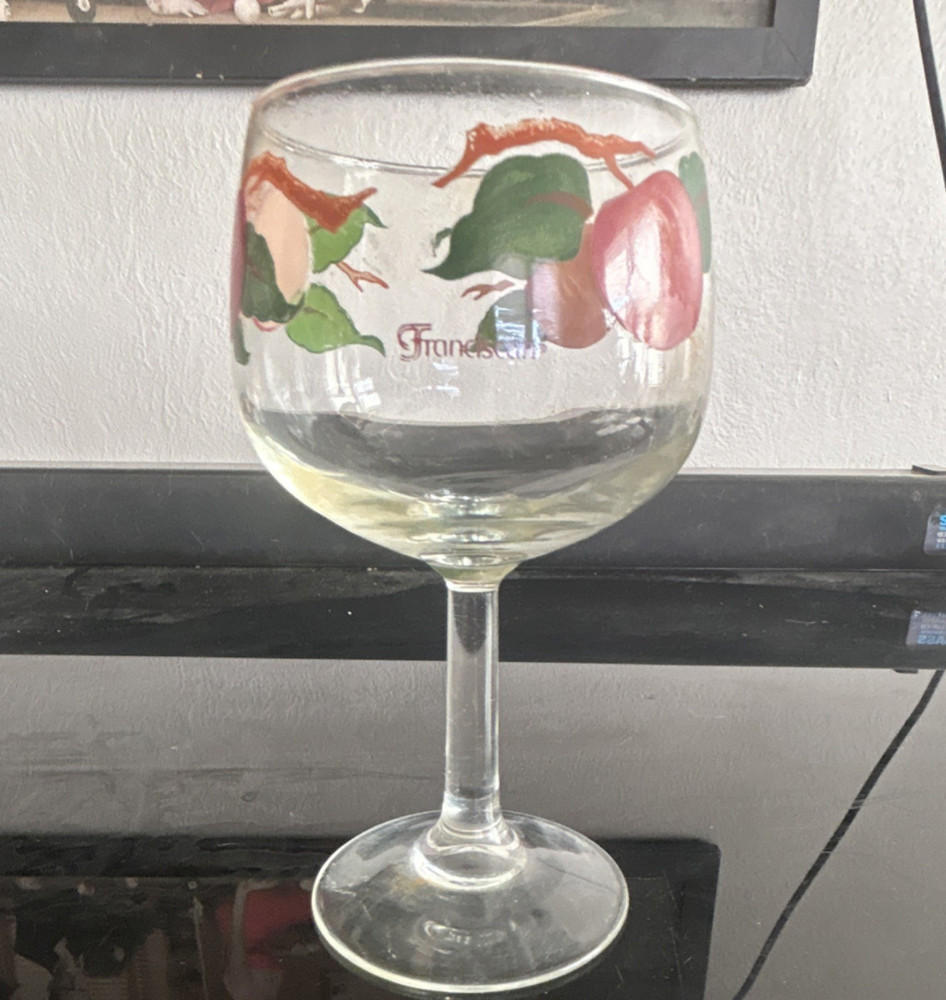 Franciscan Apple Pattern Decorated Wine Glass Goblet, Clear/Green/Red/Pink