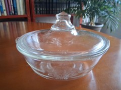 Glasbake Clear Round Casserole Bowl 1940s Poppy Pattern Pyrex 622-C B-L Lid