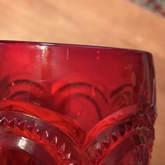 Red Glass Moon and Stars Water Goblet. Imperfection