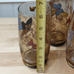 3 Vintage Anchor Hocking Butterfly Smoke Amber Tumbler Drinking Glasses