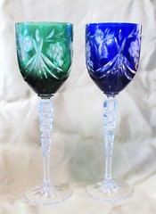2 BOHEMIAN CUT GLASS CRYSTAL WINE STEMWARE 9 1/2″ Tall