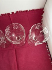 Vintage Fine Floral Cut Crystal Wine Goblets Glasses set of 5