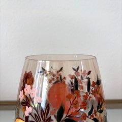 Hand Painted Fall Pumpkin Stemless Wine Glasses Set of 2 Chic Barware NEW