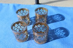 VTG 4 Culver Valencia Double Old Fashioned Cocktail Glasses 22K Gold MCM