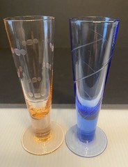 Handblown MCM 2oz Cordial Glass Set Multicolored Etched Footed Barware