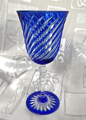 Cobalt Blue Wine Glass, Cristal d’Arques «Valse»,Cut to Clear Lead Crystal, H6″
