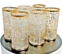 Vintage Shoji “Trellis” Gold Highball Glasses – Set of 6 – MCM Barware