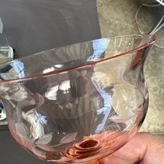 Watermelon Pink Depression & Green Vaseline Uranium Cocktail Glass – Chipped