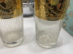 CULVER STARLYTE Highball  4 vintage Glasses w/Ornate 22K Gold Bands.WEAR ON GOLD