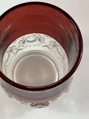Vintage Ruby Red Flash Glass Tumbler Clear Pressed Glass Base 4” Drinking Glass