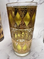 Vintage Gold Encrusted Harlequin Drinking Glasses Set 4 Multi Color Tumblers MCM
