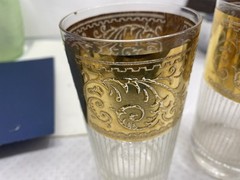 CULVER STARLYTE Highball  4 vintage Glasses w/Ornate 22K Gold Bands.WEAR ON GOLD