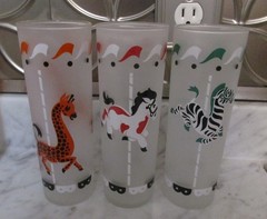 6 Vintage Libbey Circus Carousel Frosted Cocktail Glasses – 1950’s