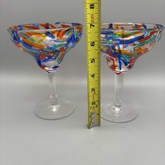 LOT OF 2 PIER 1 IMPORTS Hand Blown Multicolored Millefiori Confettii MARGARITA