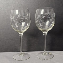 Etched Crystal Wine Glasses Set of 2 Excellent Condition Bulgaria 14 oz.
