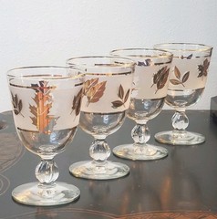Vintage Libbey Golden Foliage Frosted Water Goblets Set of 4 Gold Etched 10 Oz