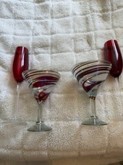 Made in Mexico Art Glass Red Swirl Martini Glass & Champagne Flute Set, 4pc