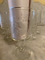Vintage Set Of 6 Rose Etched Pattern Glass Wine Cocktail Glass