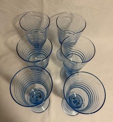 Set of 6 Vintage Blue Optic Swirl Stemmed Goblets Wine Water Glasses France 6…