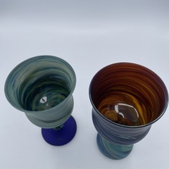 Pair Handblown Phoenician Goblets Hebron Style Art Glass Swirl Handmade Israel