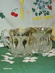 Flint Glass Co-operative: Antique 1890: Creamer & Open Sugar Golden Circle