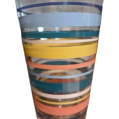 4 Vtg Libbey Mambo Fiesta Tumbler Teal Stripe 16oz Ice Tea Water Glass Retro SEE