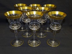 Glastonbury Lotus USA Minuet 8 Water Goblets – Gold Embossed Trim 7 3/8″