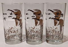 Set/3 LIBBEY Canadian Geese Highball Glass Tumbler The Flight Gold Gilt 12.5 oz