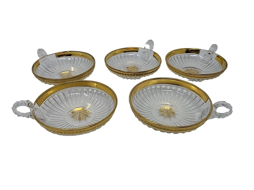 Set 5 Bohemian Gold Encrusted Nappy Dishes Late 1800s