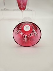 Vintage cranberry Nachtmann cut to clear crystal wine glasses. Set of 5.