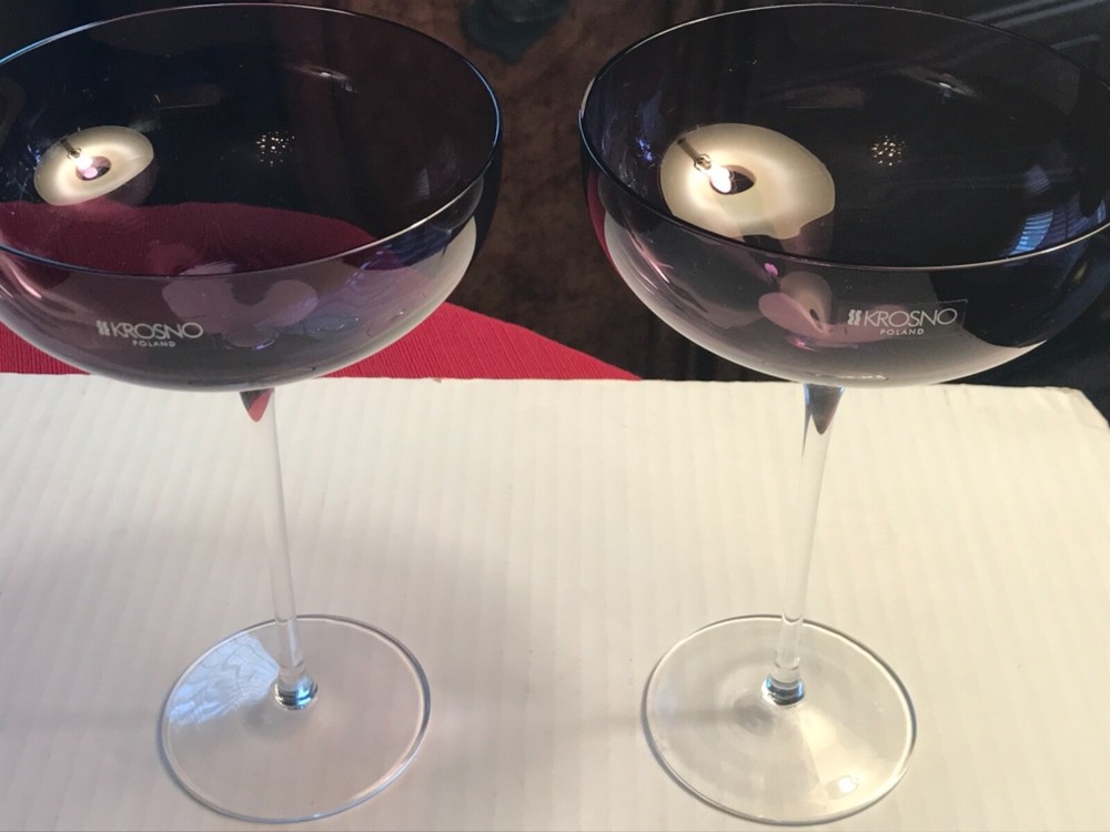 Krosno Martini Glasses Deep purple orig tags big 12 oz bowls FREE SHIP
