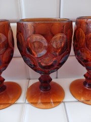 Vintage Amber Imperial Provincial Heisey Whirlpool Pattern Goblet Glass Set Of 4