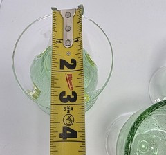 Set Of 3 Green Seeded Bubble Glass Goblets With Lemon Slices & Clear Ball Stem
