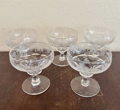 Vintage Set 5 Val St Lambert Vignes Crystal Tall Sherbet Champagne Glasses 4”H